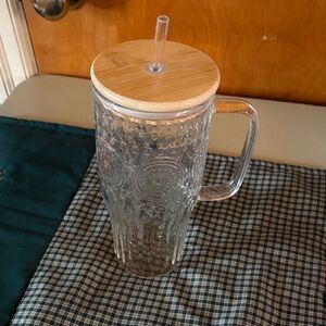 Clear Glass Tumbler with Bamboo Lid and Straw